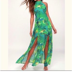 Lulu’s Tropic of Discussion green tropical maxi dress